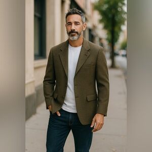 Gianfranco Ruffini Sports Jacket Blazer Mens 41 R Black Green Cashmere Blend